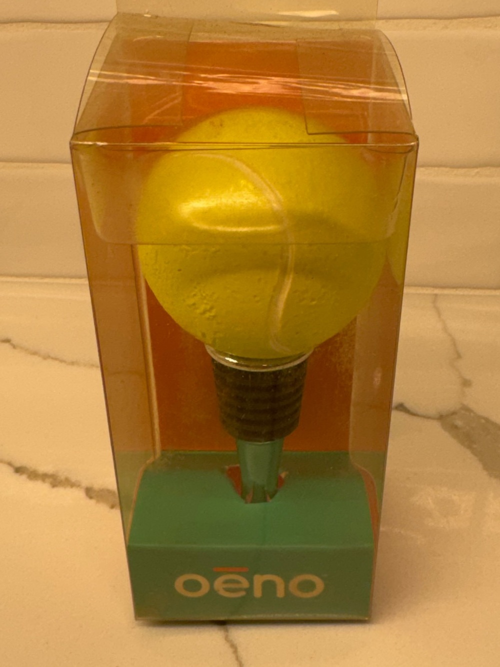 Oeno Yellow Tennis Ball Wine Stopper - Bright Party Accessory